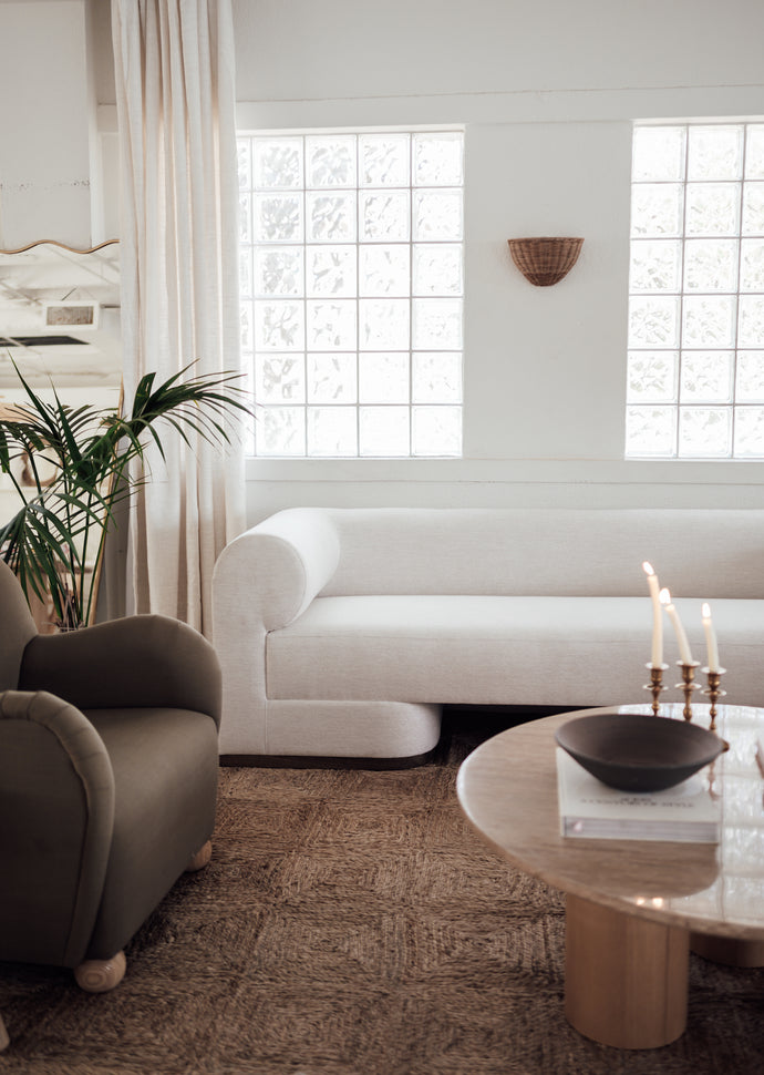 Modern French Oak Base & Ivory Sofa